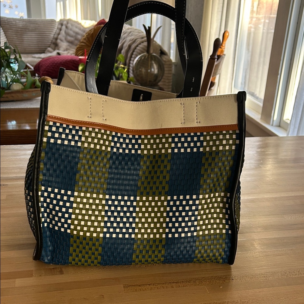 Proenza Schouler Stylish Woven Tote Bag - Blue and Green